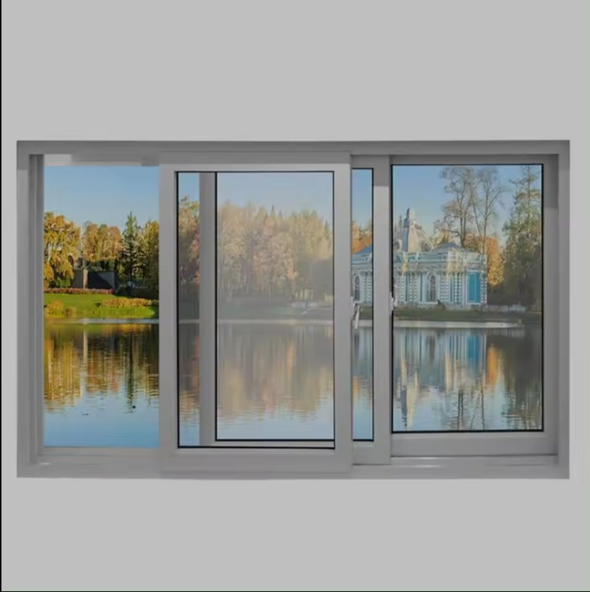 Ventana deslizante de aluminio con vidrio templado aislante de doble acristalamiento y sonido, ventanas deslizantes de PVC con reja de seguridad