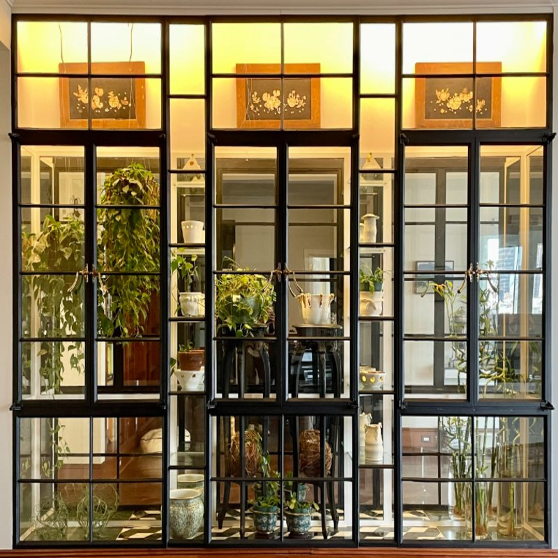 Puerta ventana de acero fundido de marco delgado de estilo moderno con puertas francesas