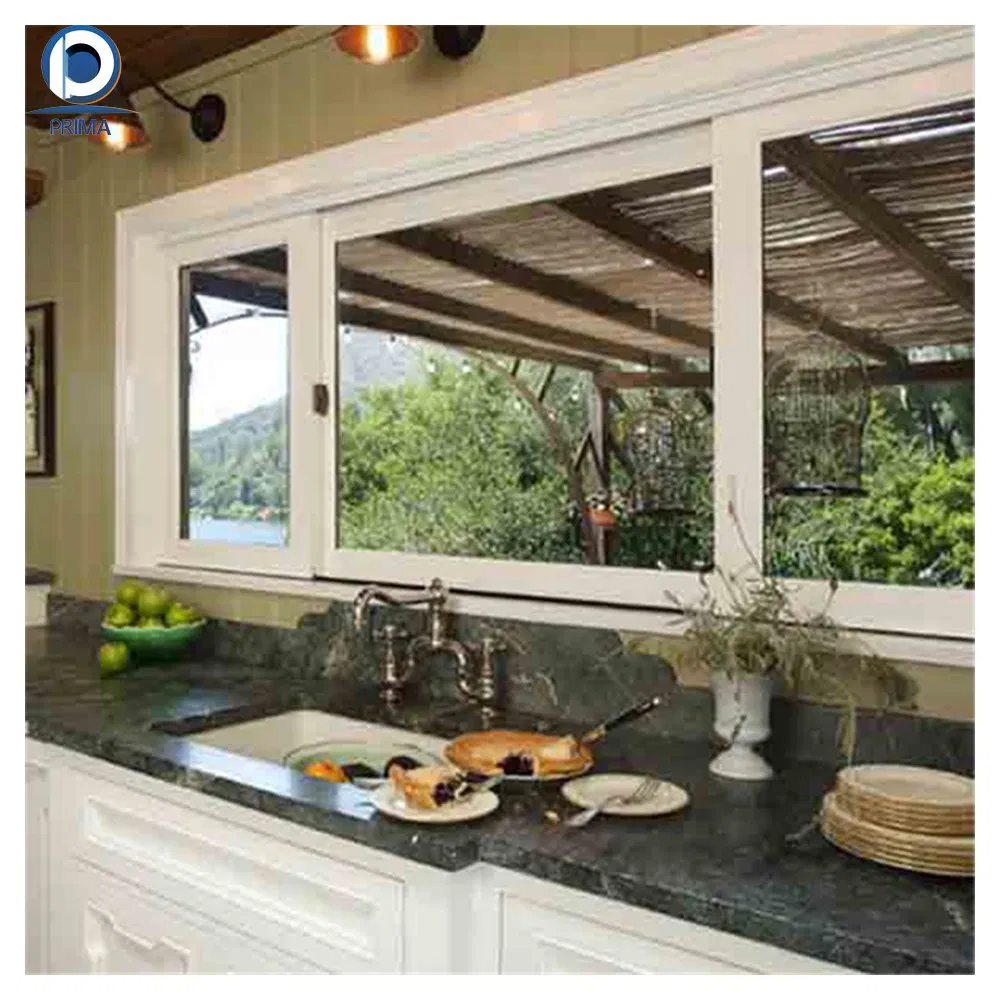 Ventana de vidrio templado doble acristalamiento aislada grande de aluminio deslizante recubierta de polvo
