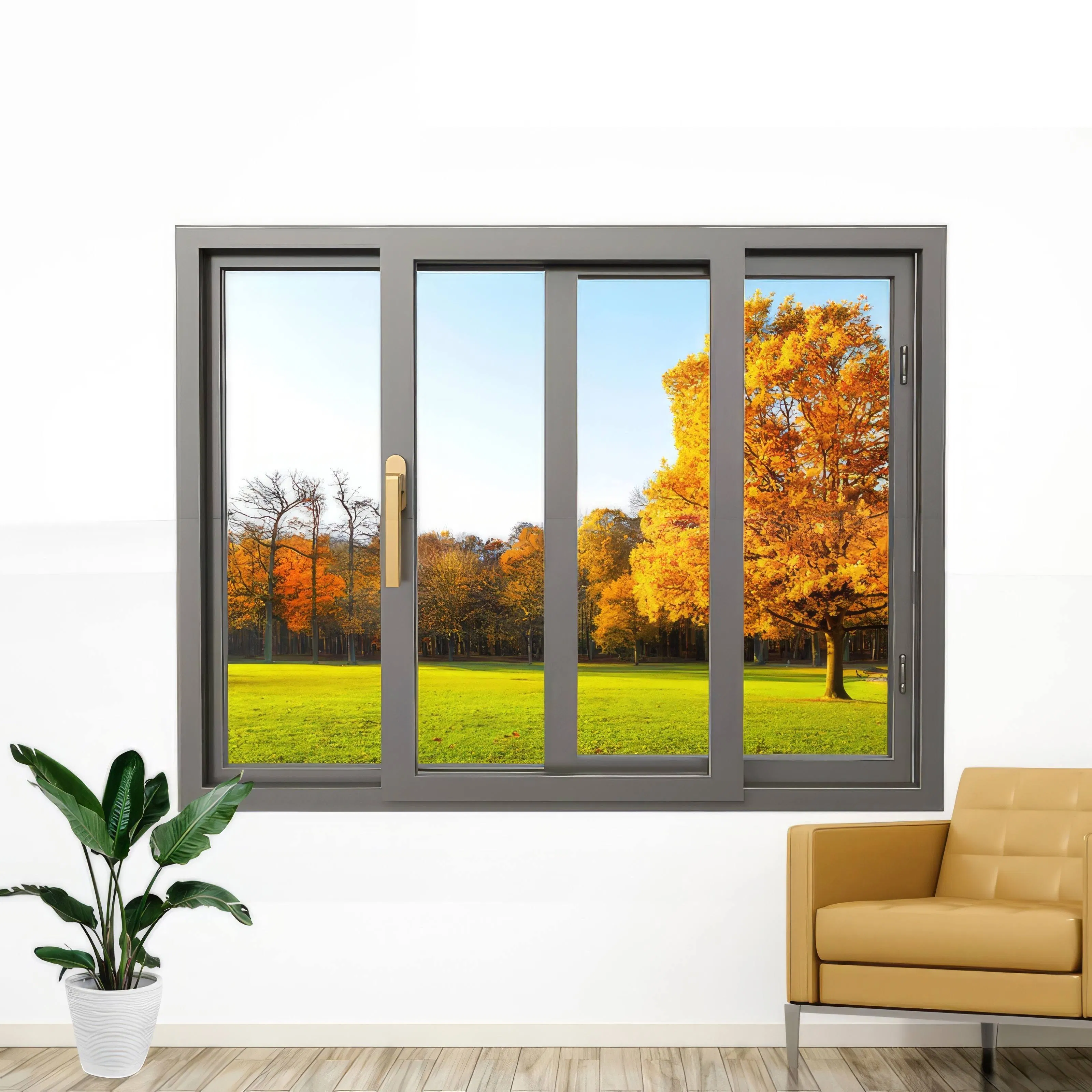 Ventana deslizante vertical de cocina de aluminio negro moderno con rejilla