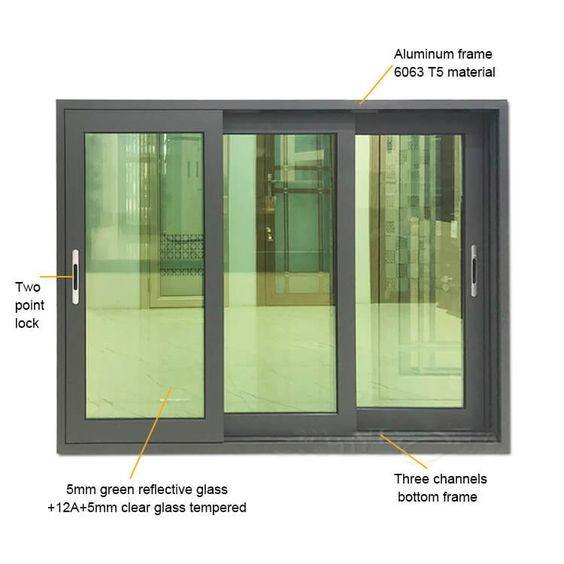Perfil de aluminio eficiente en energía de Cbmmart, vidrio aislante de baja emisividad, ventana corrediza de vidrio