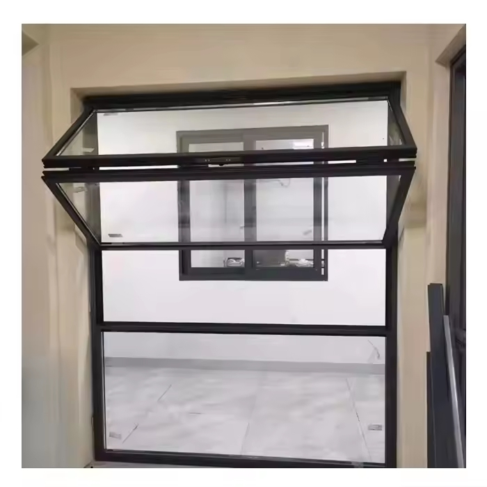 Ventana de cocina empujable deslizante francesa de vidrio plegable para balcón, ventanas de aluminio deslizantes verticales plegables