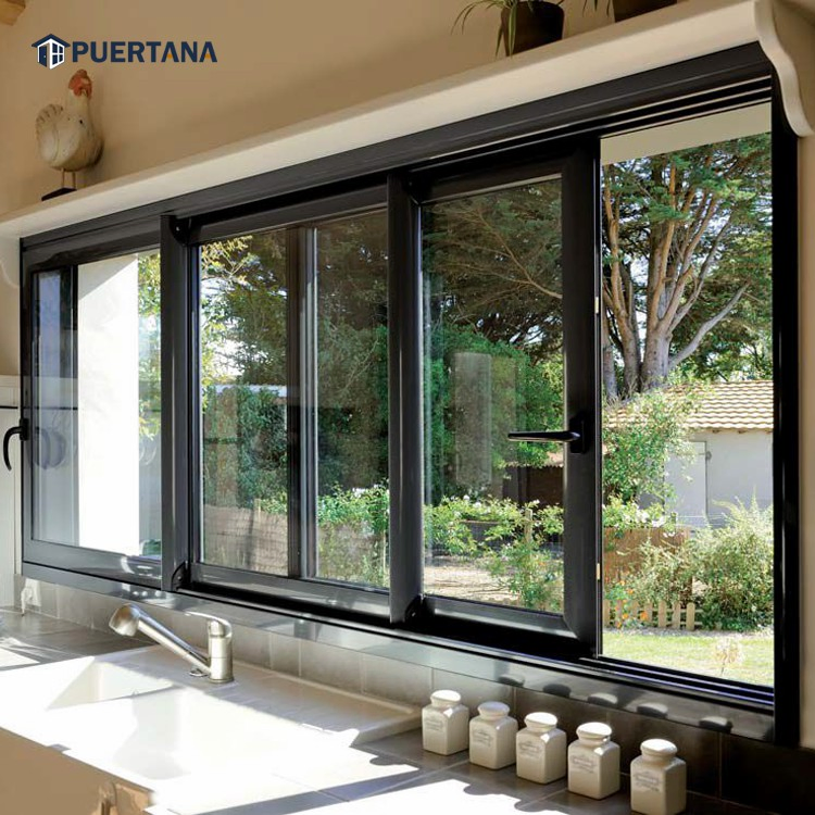 3 Ventanas deslizantes de vidrio de seguridad, reja de ventana de metal, marco de aluminio para ventana deslizante
