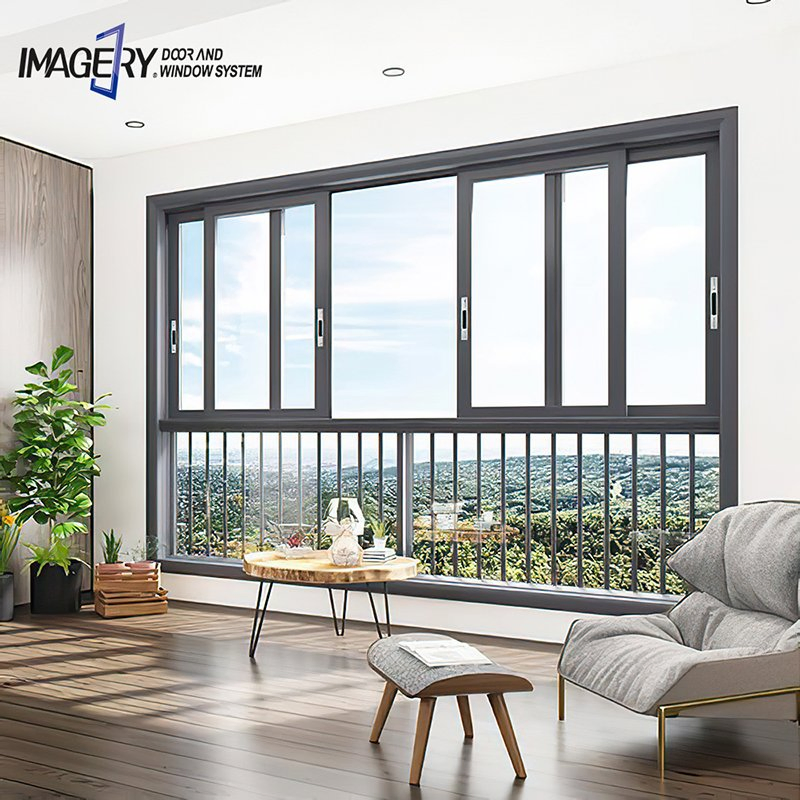 Venta al por mayor de alto rendimiento ventana deslizante de vidrio transparente de gran vista con marco de aluminio