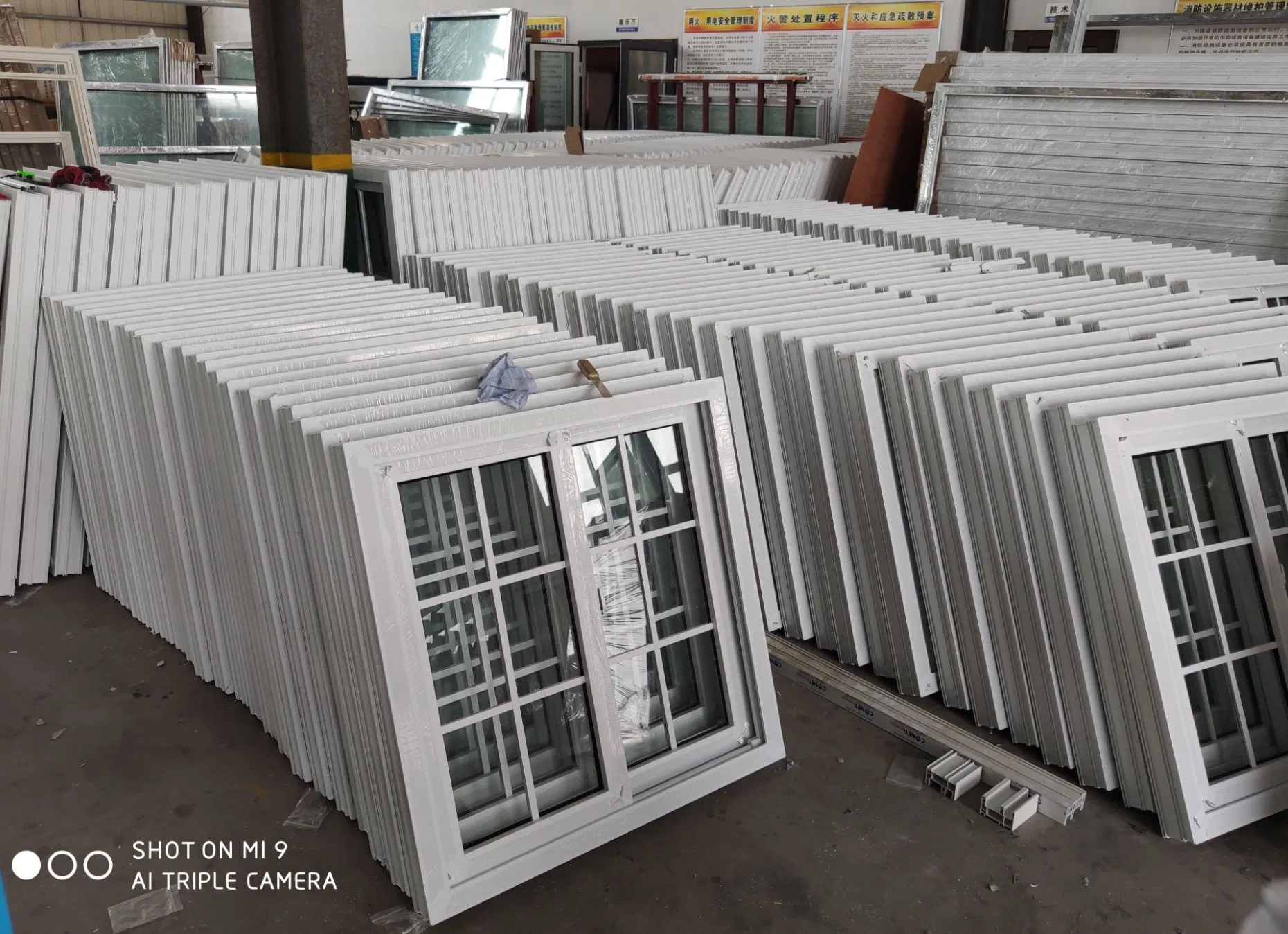 Ventana corrediza de PVC blanca a precio económico, ventana deslizante de doble acristalamiento de UPVC de América del Norte
