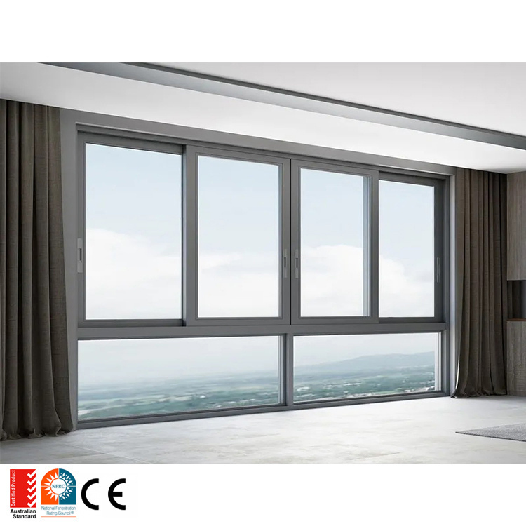 Ventana deslizante vertical de aluminio negro americano con cristal, ventana de doble hoja con mosquitera, ventanas deslizantes verticales colgadas