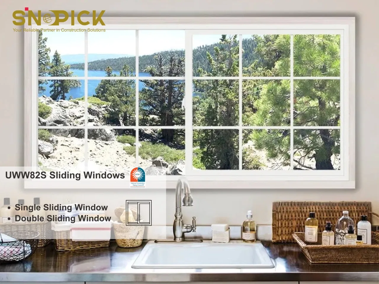 Detalle de ventana corrediza americana de vidrio Low-E eficiente en energía