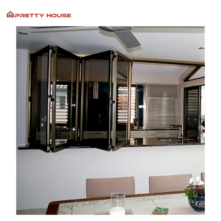 Ventana bi-fold de diseño europeo con doble acristalamiento, eficiente en energía, ventanas de aluminio deslizantes y plegables