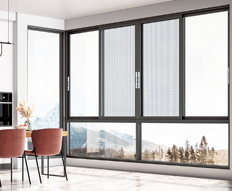 Ventana deslizante de tres rieles de aleación de aluminio moderna, personalizada, fácil de instalar, con mosquitera