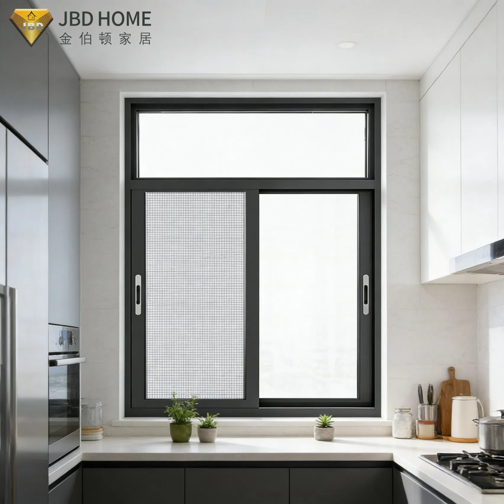Ventana deslizante de aluminio moderna para cocina con mosquitera incorporada (tamaño personalizado)