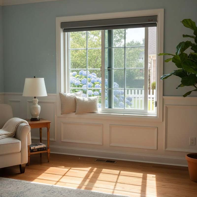 Fábrica de China Nafs Certificada Diseño de Parrilla Estilo Americano Ventanas de Doble Acristalamiento Flangadas UPVC Vinilo Ventanas Deslizantes con Aleta para Cocina Baño