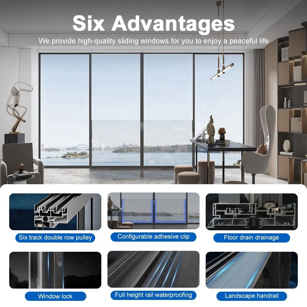 Ventanas deslizantes fijas horizontales de aluminio con doble acristalamiento de argón de baja emisividad y aislamiento acústico