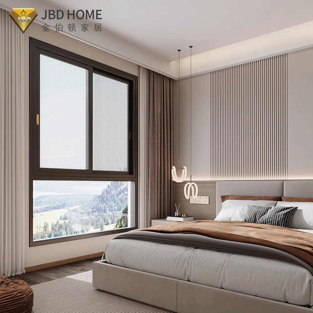 Ventana deslizante horizontal aislada para edificio residencial con vidrio de seguridad de alto impacto y cerradura de seguridad