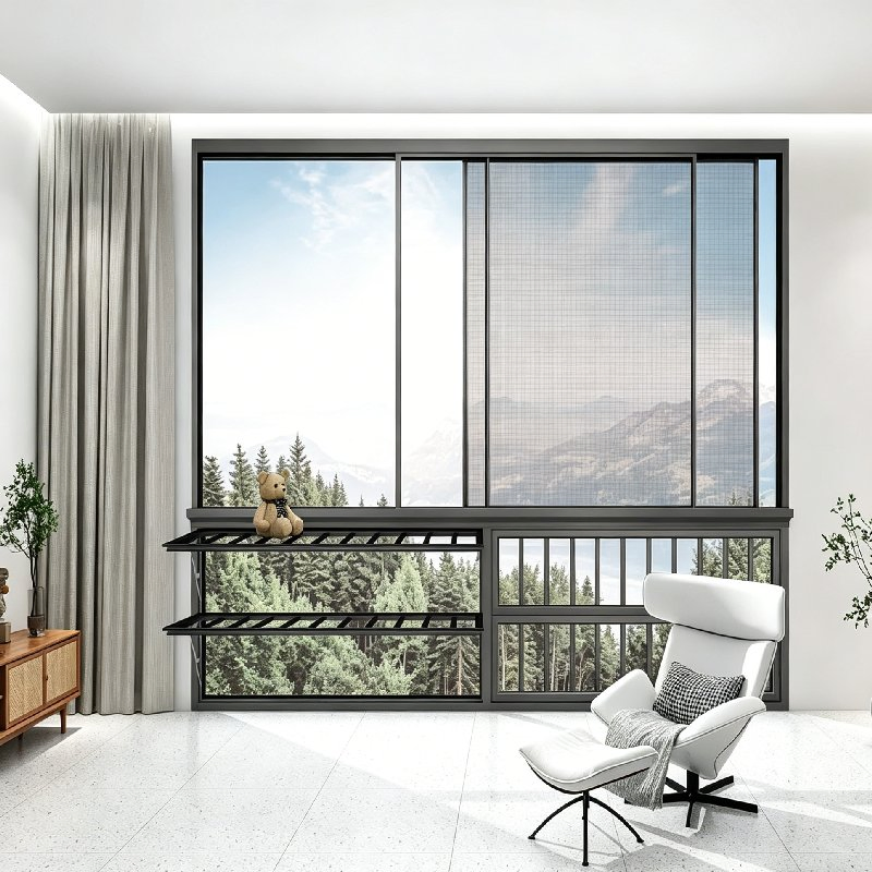 Diseño combinado de múltiples particiones, área deslizante fija separada, ventana de balcón de gran apertura