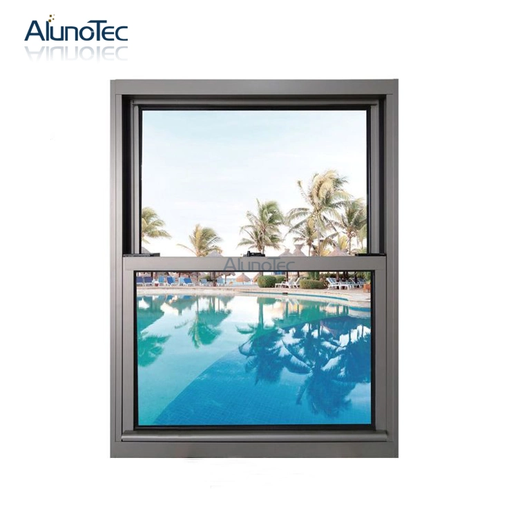 Ventana de marco de aluminio, ventana doble colgante superior, ventana de vidrio deslizante vertical