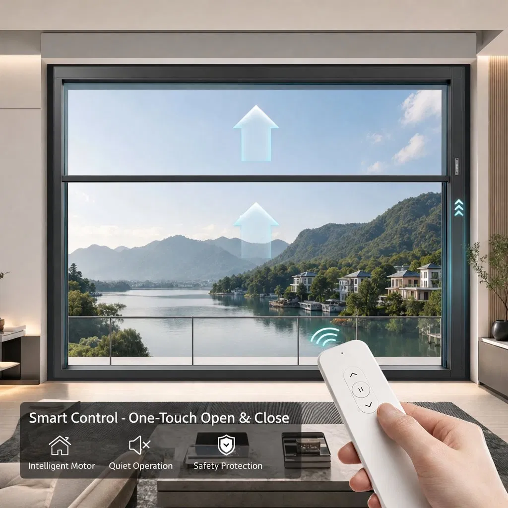Puertas y Ventanas Casa Pasiva Solar Residencial Aislante Doble Triple Acristalamiento Templado Vidrio Imagen Aluminio Deslizante Elevador Eléctrico Ventana