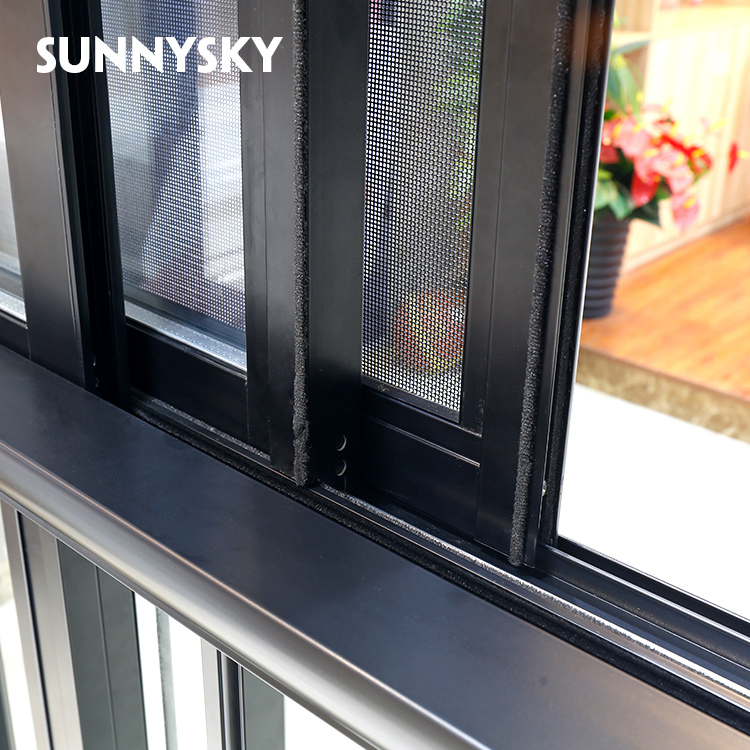 Ventana deslizante vertical de aluminio con marco estándar moderno de EE. UU. a precio económico, con vidrio de doble panel y ruedas