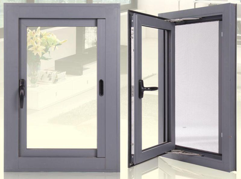 Ventana de casement de aluminio con vidrio de puente roto / Ventana deslizante / Ventana de metal / Ventana plegable / Ventanas de aluminio color madera / con una ventana de pantalla invisible