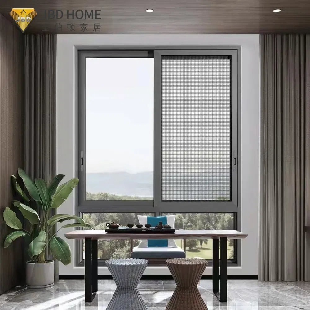 Ventana deslizante horizontal aislada para edificio residencial con vidrio de seguridad de alto impacto y cerradura de seguridad