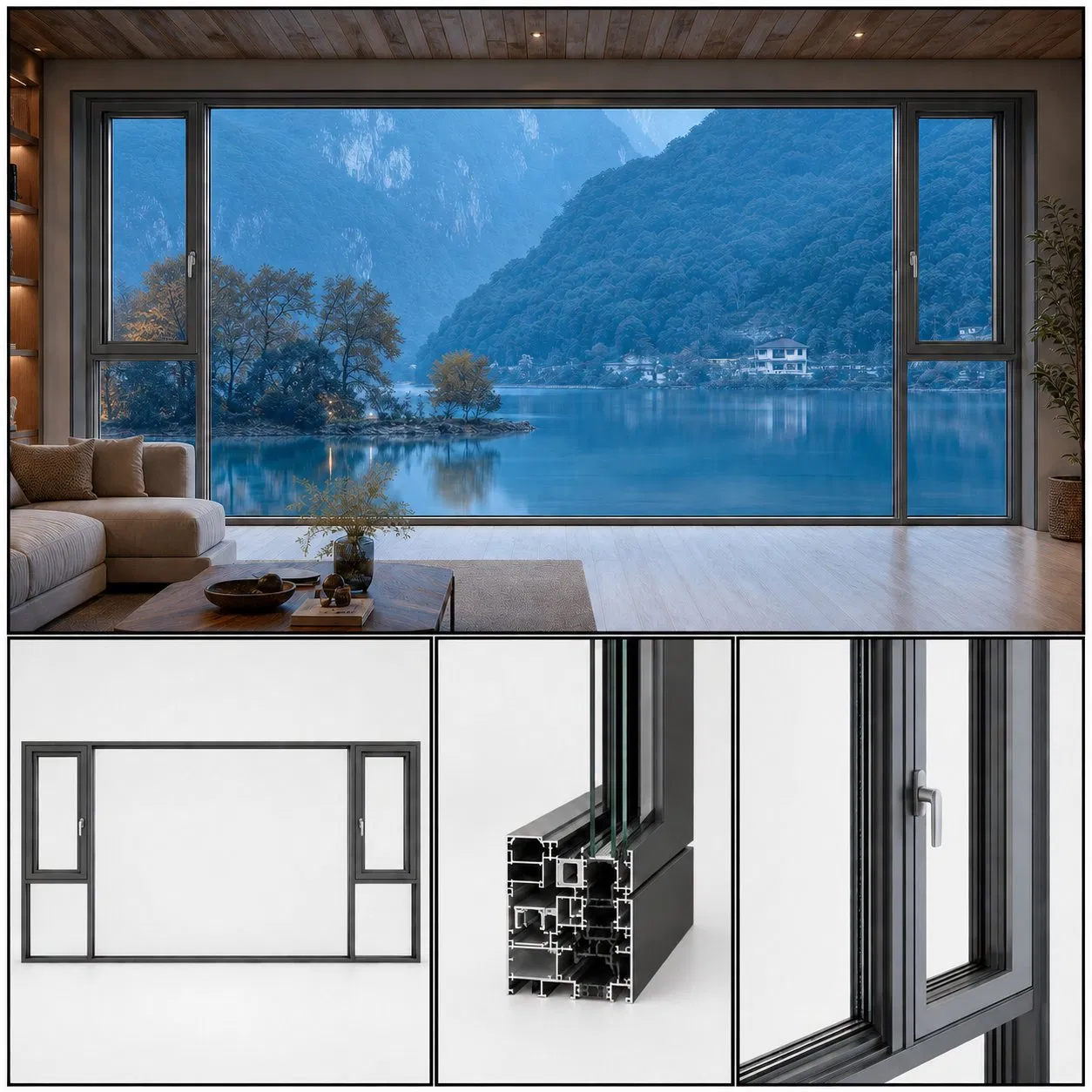 Venta al por mayor de fábrica en China, ventana deslizante panorámica de aluminio con vidrio templado de doble acristalamiento, a prueba de sonido y agua, para uso residencial