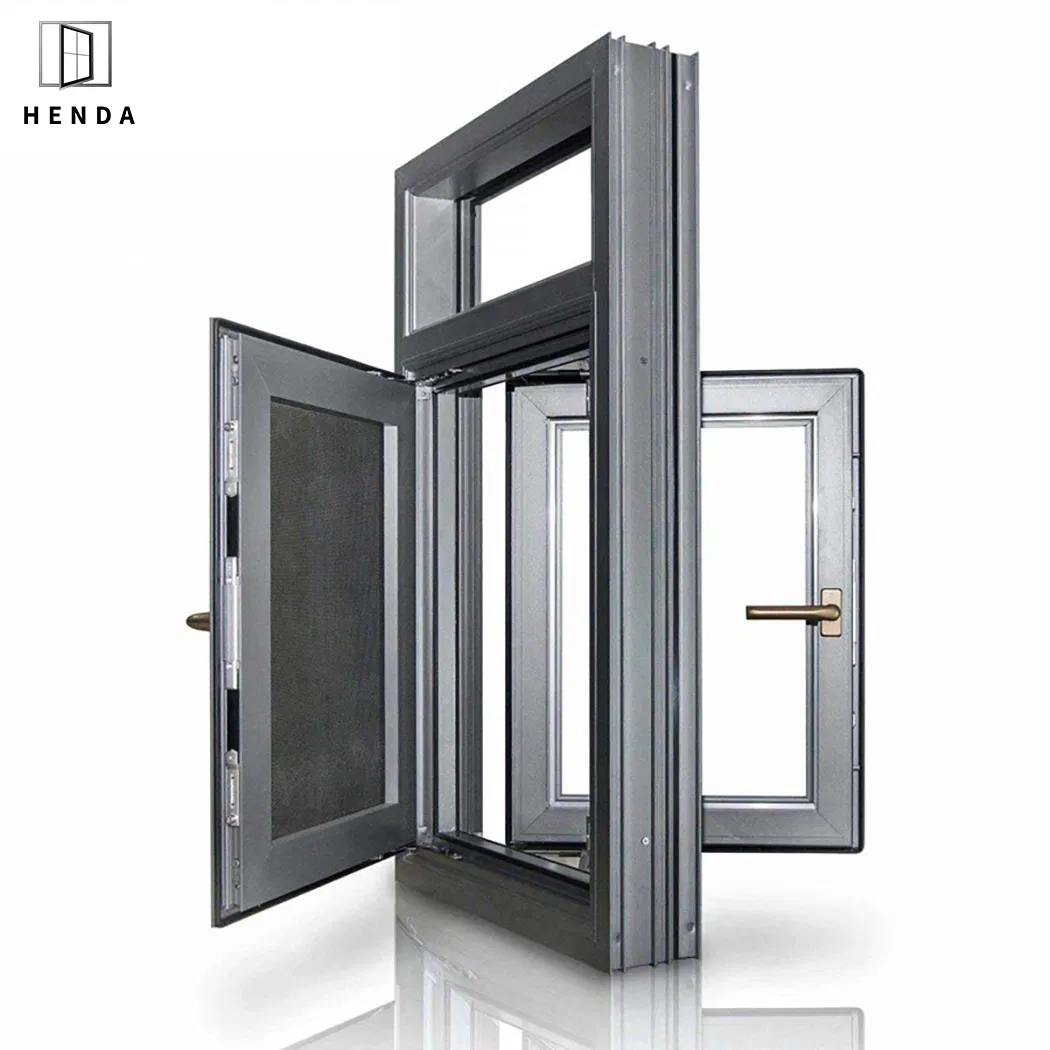 Impacto de huracán diseño de fábrica de parrillas puertas y ventanas ruptura térmica aluminio/PVC/UPVC toldo deslizante plegable ventana de guillotina de vidrio