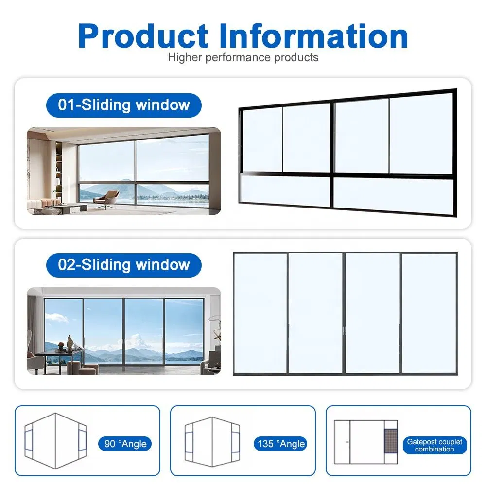 Ventanas deslizantes fijas horizontales de aluminio con doble acristalamiento de argón de baja emisividad y aislamiento acústico