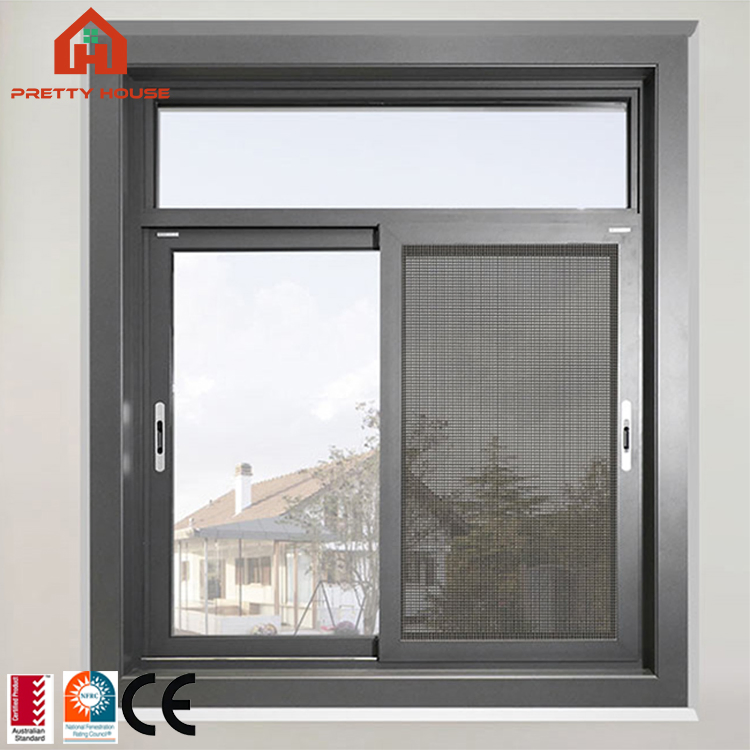 Ventana corrediza de aluminio de alta seguridad antirrobo de color gris exterior