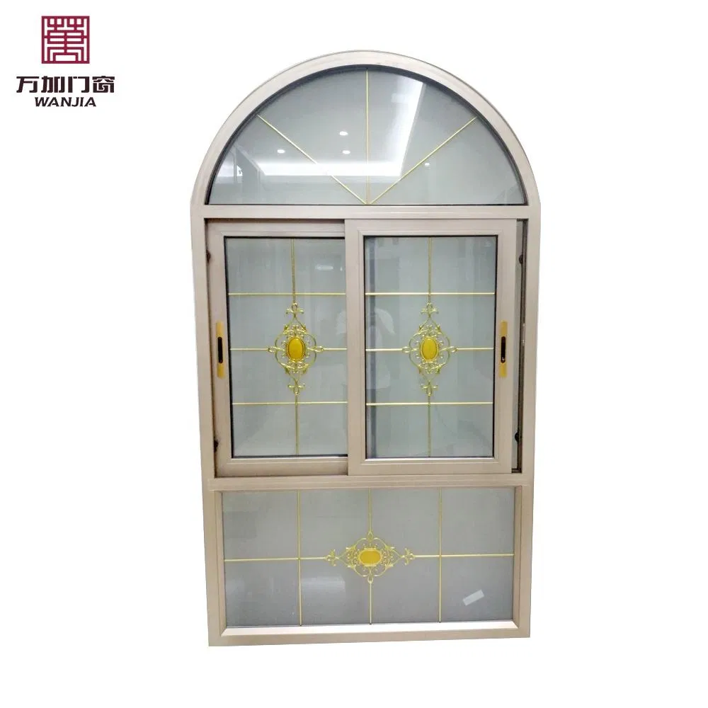 Ventana deslizante de doble cristal de aluminio color champán de alta calidad y gran tamaño