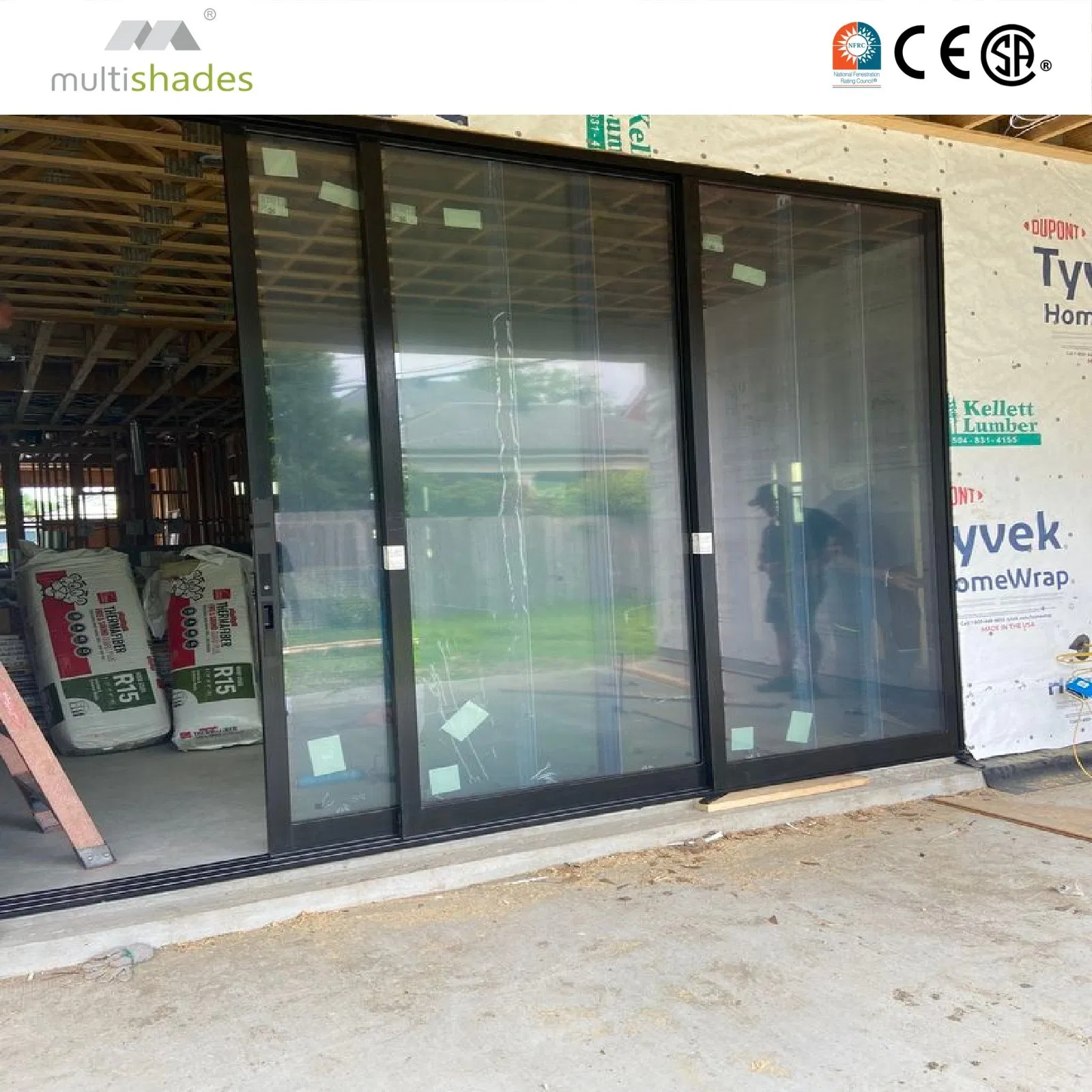 Ventana deslizante de aluminio americano Multishades con revestimiento de madera personalizado, grano impermeable y doble acristalamiento