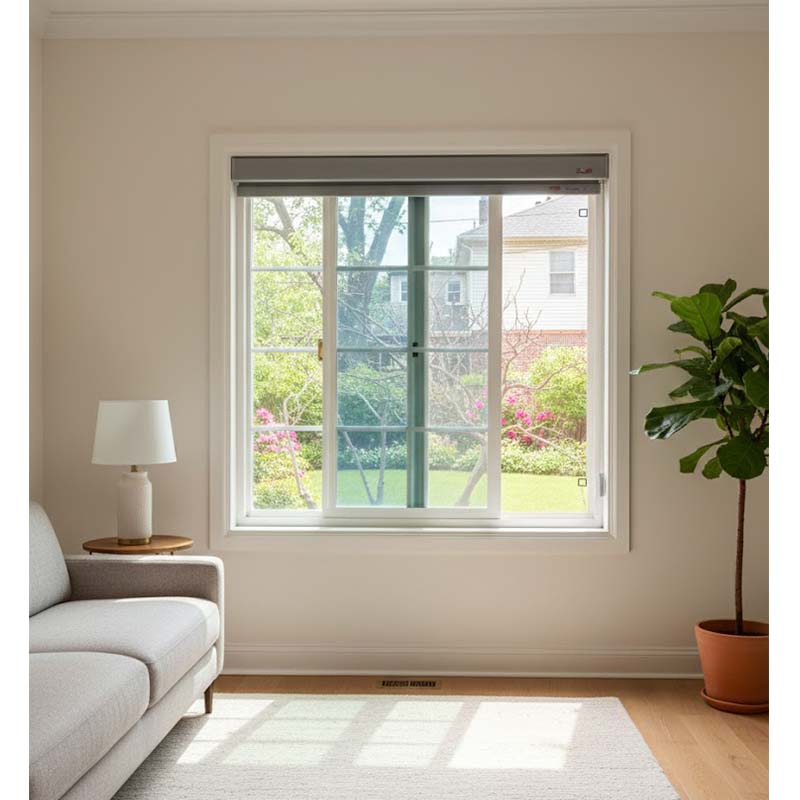 Fábrica de China Nafs Certificada Diseño de Parrilla Estilo Americano Ventanas de Doble Acristalamiento Flangadas UPVC Vinilo Ventanas Deslizantes con Aleta para Cocina Baño