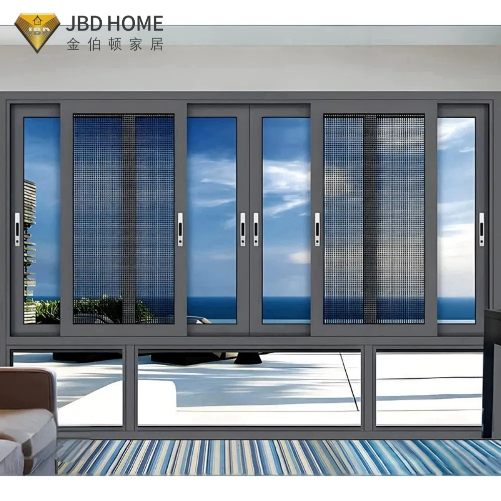 Ventana deslizante horizontal aislada para edificio residencial con vidrio de seguridad de alto impacto y cerradura de seguridad
