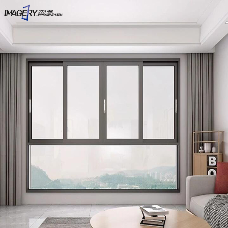 Venta al por mayor de alto rendimiento ventana deslizante de vidrio transparente de gran vista con marco de aluminio