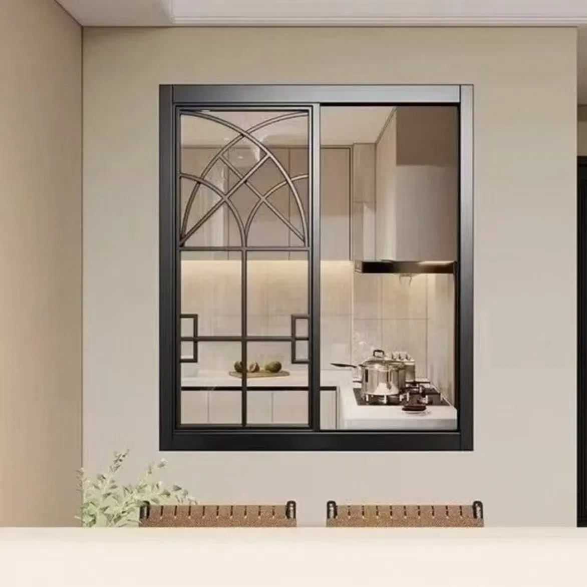 Ventana deslizante de marco delgado de estilo retro, ventana francesa de aluminio