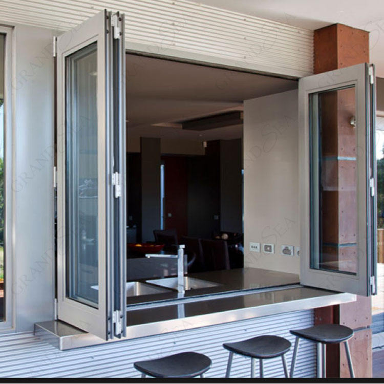 Ventana de cocina plegable bi-deslizante de balcón horizontal de aluminio estándar americano