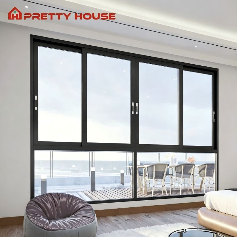 Ventana corrediza de doble vidrio templado con ruptura térmica de aislamiento térmico de aluminio