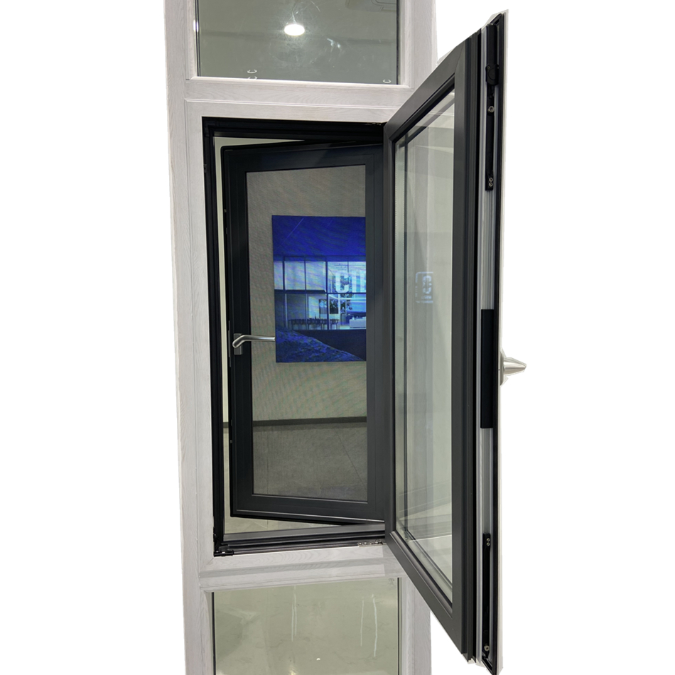 Precio de fábrica diseño simple aluminio vinilo resistente a huracanes doble acristalamiento oscilante abatible vidrio deslizante ventana de casement toldo