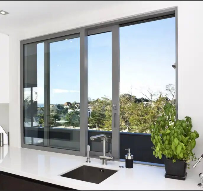 Ventanas de vidrio deslizantes de aluminio negro con marco delgado de forma especial a prueba de agua