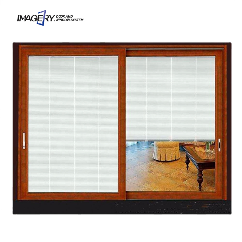 Fabricante de Ventanas y Puertas Deslizables de Aluminio con Persianas de Aluminio y Vidrio Esmerilado Fijo