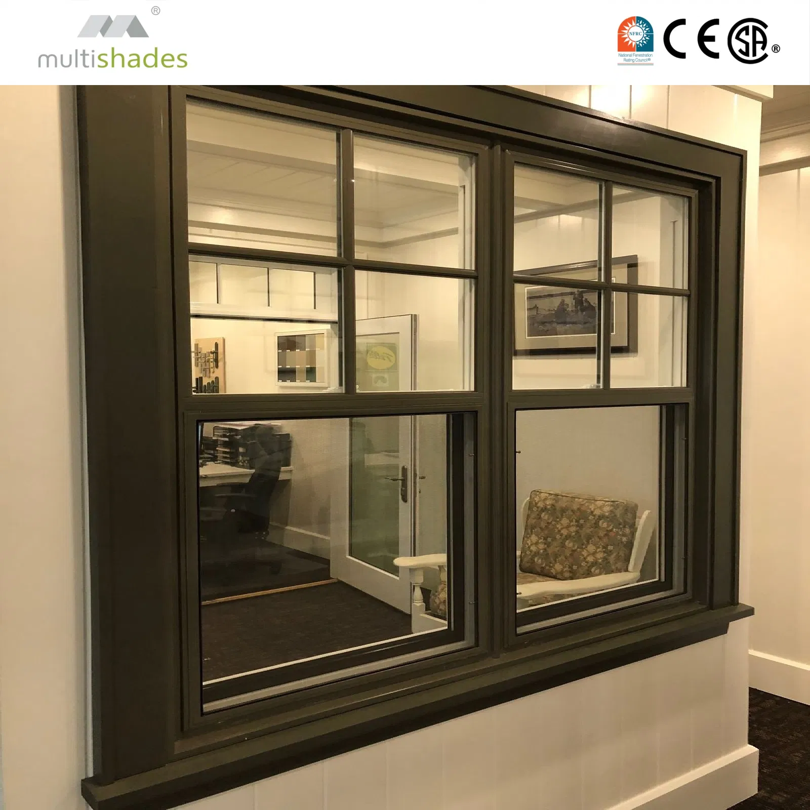 Ventana deslizante vertical de aluminio negro americano con cristal, ventana de doble hoja con mosquitera, ventanas deslizantes verticales