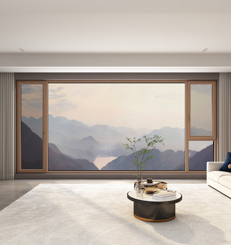Transferencia de Grano de Madera al por mayor, Antideslizante, Riel Deslizante, Ventanas Comerciales de Aleación de Aluminio