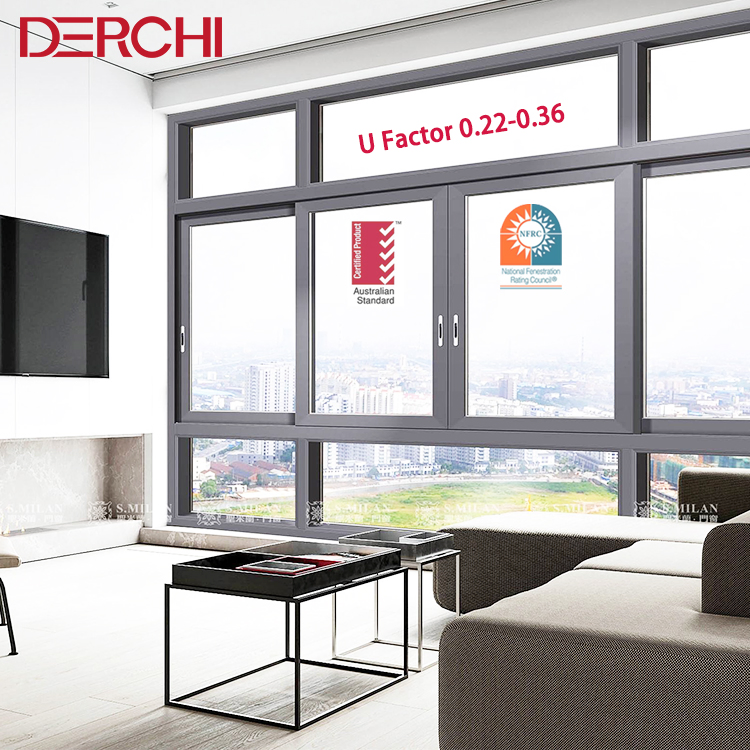 Marco de Aluminio Negro Mate As2047 Certificación Ventana Deslizante Horizontal de Aleación de Aluminio Doble Acristalamiento Ventanas y Puertas Feilong