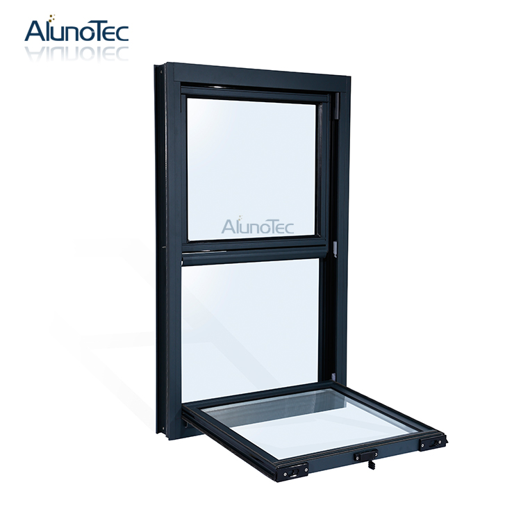Ventana de marco de aluminio, ventana doble colgante superior, ventana de vidrio deslizante vertical