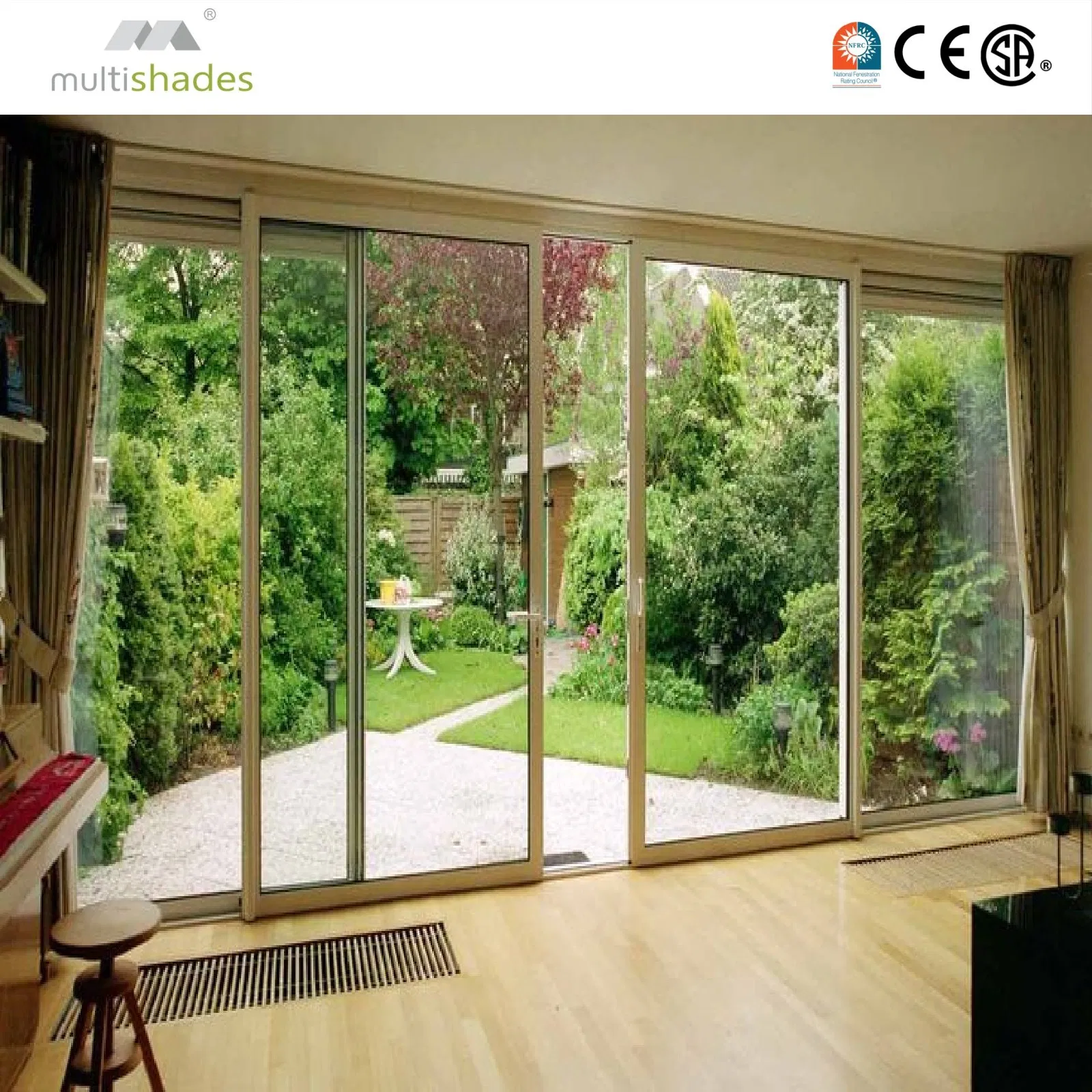 Ventana deslizante de aluminio americano Multishades con revestimiento de madera personalizado, grano impermeable y doble acristalamiento