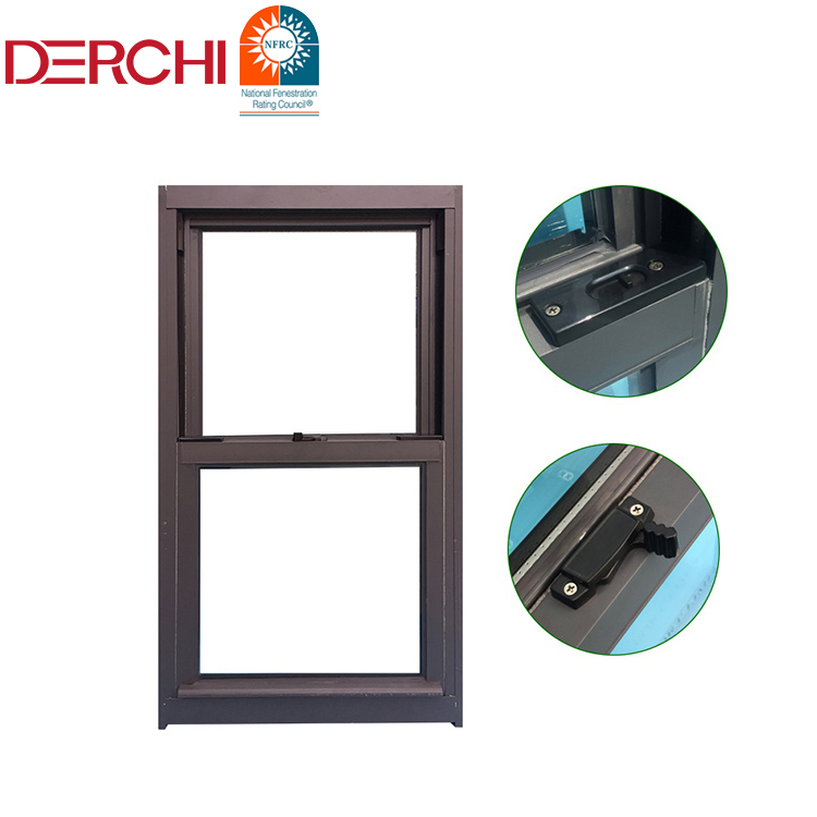 Diseño de rejilla de ventana de guillotina de un solo panel para cocina, ventana deslizante vertical de aluminio
