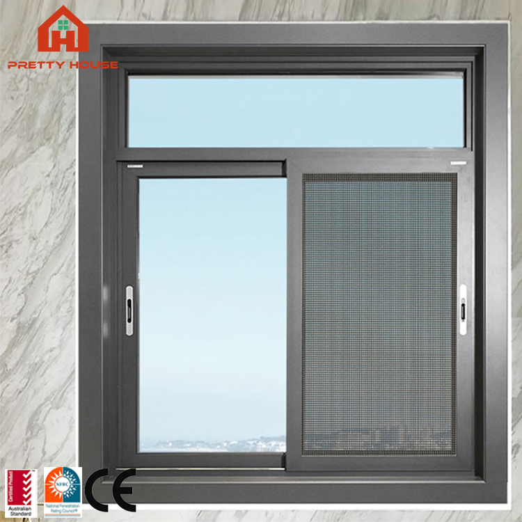 Ventana corrediza de aluminio de alta seguridad antirrobo de color gris exterior