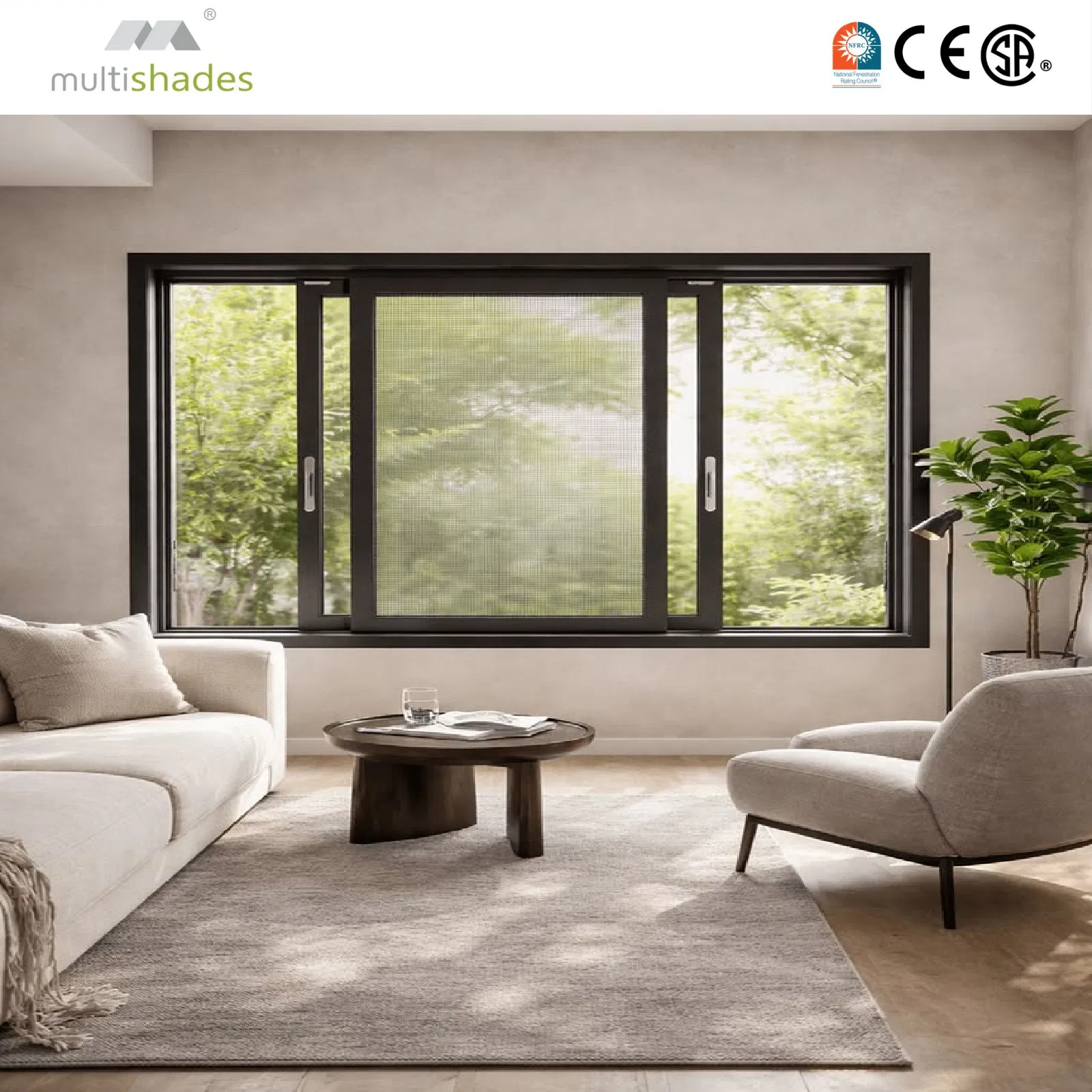 Ventana deslizante de aluminio eficiente en energía con característica de seguridad y herrajes