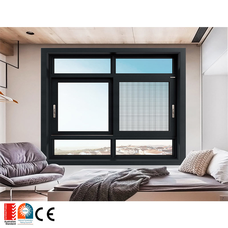 Estándar Australiano Precio Razonable Diseño Moderno Ventana de Doble Cristal Ventana de Aluminio Corredera Horizontal para Balcón