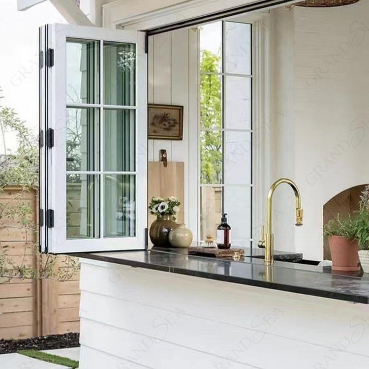 Ventana de cocina plegable bi-deslizante de balcón horizontal de aluminio estándar americano