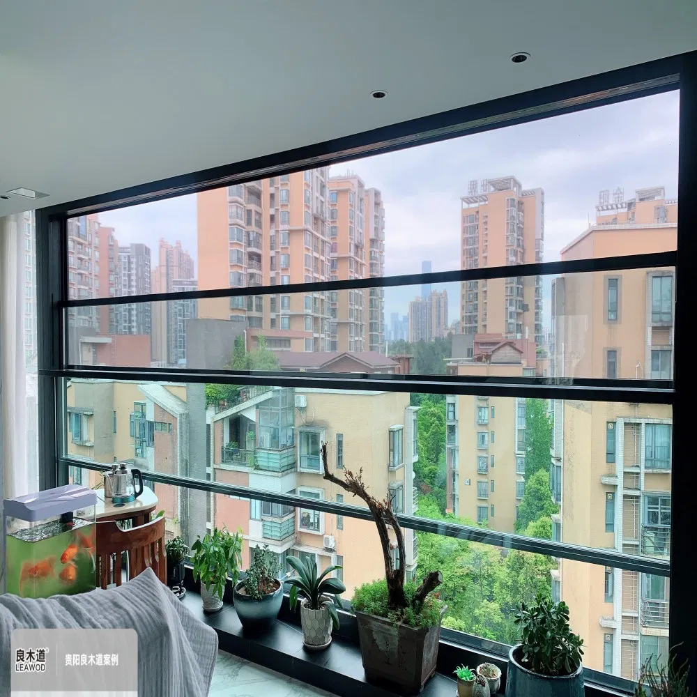 Ventana francesa deslizante vertical de aluminio térmicamente roto con control inteligente de doble acristalamiento para balcón, pérgola, hotel y casa
