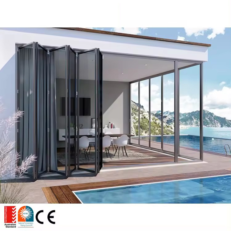 Fabricación de aluminio puertas y ventanas externas bifold delgadas comerciales